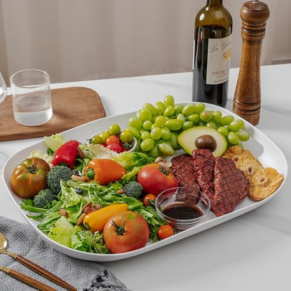 Extra Large Serving Platter, Set of 2, 18.75 x 14.375 x 2 Inch Large Melamine Serving Tray with Handle,Rectangular Serving Trays for Party, Big Turkey Platter, Dishwasher Safe, Matte White - color: Matte White Serving Tray