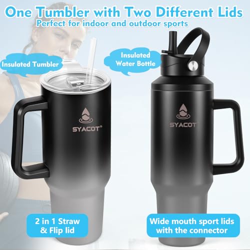 40 oz Tumbler with Handle and Straw or Convert to 40 oz Insulated Water Bottle Fits in Cup Holder. Stainless Steel Metal Water Flask with 2 Lids for Travel,Camping,Gym Sports Coffee Mug Thermal Cup - color: Shadow