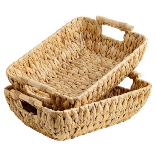Storageworks Wicker Baskets For Organizing, Water Hyacinth Storage Baskets | Wicker Storage Baskets For Shelves, Baskets With Wooden Handles, 2-Pack Gifts Basket For Home Decor, Hand-Woven Basket - color: Natural(Water Hyacinth), size: Medium