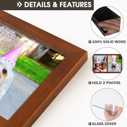 Golden State Art, 8x10 Double Picture Frame, Display Two 8x10 Photos(Brown) | Solid Wood - Real Glass For Wall Mounting (Brown, 1 Pack) - color: Brown, size: 2 Openings 8x10