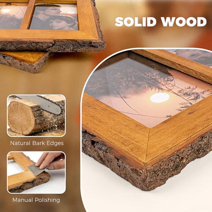 Golden State Art 4x6 Collage Picture Frame,Solid Wood&Real Glass,4 Photos | Multi Picture Frame for (4) 4x6 Photos - Natural Bark Edges Design - Farmhouse Collage Wall Decor - Rustic Brown - size: 4 Openings 4x6