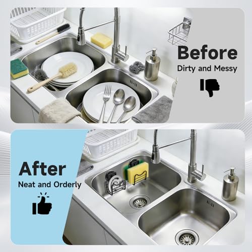 Magnetic Sponge Holder for Kitchen Sink | Strong Magnetic Stainless Steel Rack,Kitchen Accessories,Dish Sponge Organizer, Scrubber Caddy, with Extra Metal Plates