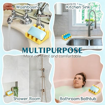 Silicone Soap Dish Self Draining with Suction Cups (Yellow,1 Pack) | Waterfall drainage design drains fast to keep soap dry silicone soap saver with reusable suction cups for bathroom & kitchen - color: Yellow, size: 1