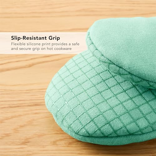 KITCHENAID Gourmet Series Gridlines Mini Oven Mitts 2-Pack Set, Heat Resistant up to 600°F, Soft Silicone Grip, Magnetic Cuff, Color of The Year, Spearmint, 5.5"x9" - color: Spearmint