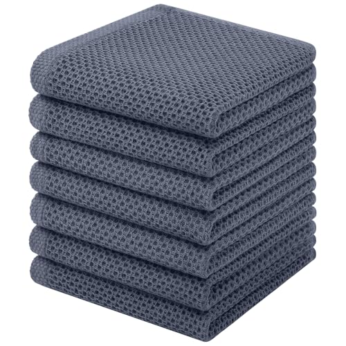 Homaxy 100% Cotton Waffle Weave Kitchen Dish Cloths, 7-Pack, Dark Grey | 12 x 12 Inches, Ultra Soft Absorbent Dish Towels, Quick Drying Dish Rags with Hanging Loop - color: Dark Grey, size: 12 X 12 - 7 Pack