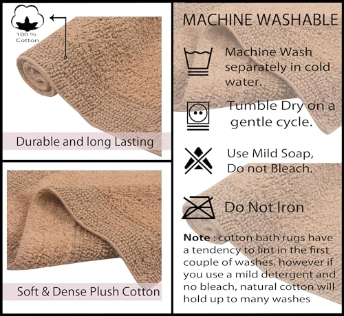 Home Weavers Luxury Collection 100% Cotton Reversible Bathroom Rugs Set, Washable Rug, Soft Cotton Extra Soft and Absorbent Bath Rug, Kitchen Mat, 2 Piece Set(S+M), Linen - color: Linen, size: 2 Piece Set(S+M)