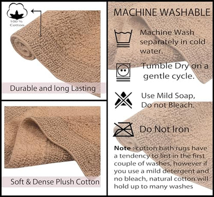 Home Weavers Luxury Collection 100% Cotton Reversible Bathroom Rugs Set, Washable Rug, Soft Cotton Extra Soft and Absorbent Bath Rug, Kitchen Mat, 2 Piece Set(S+M), Linen - color: Linen, size: 2 Piece Set(S+M)