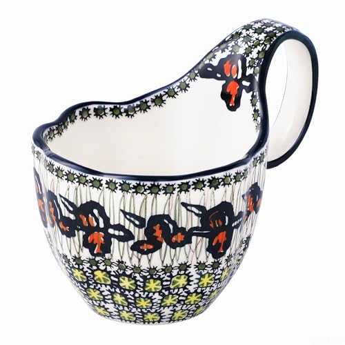 ALMA Ceramic Soup Bowls With Handles, 16oz Microwavable Soup Mug For Women | Handpainted Floral, Comfort Grip Handle, Great for Cozy Meal Lover to enjoy Soup, Chili, Stew, Oatmeal, Cereal, Ice Cream - color: Orange Irene