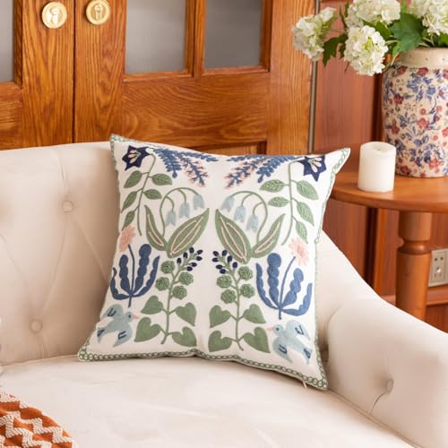 YIcabinet Pillow Covers Set of 2, Embroidered Branch Pattern Throw Pillow Cover,Square Cotton Cushion,Pillow Case for Sofa Bedroom Couch,18"x18" - color: Branch Pattern
