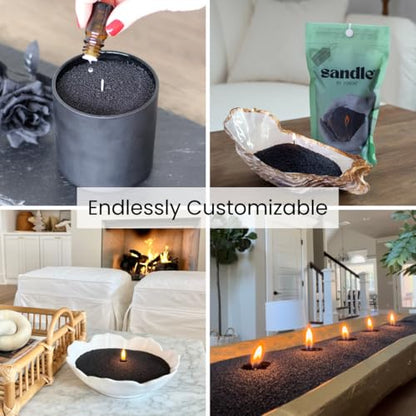 Sandle by Foton Pearled Candle 10 Oz – Black Unscented, Non Toxic Luxury Long Lasting Sand Candles up to 60 Hours - Refillable Sand Candle with 15 Wicks for Candles Making - size: 10oz (Single Pack)