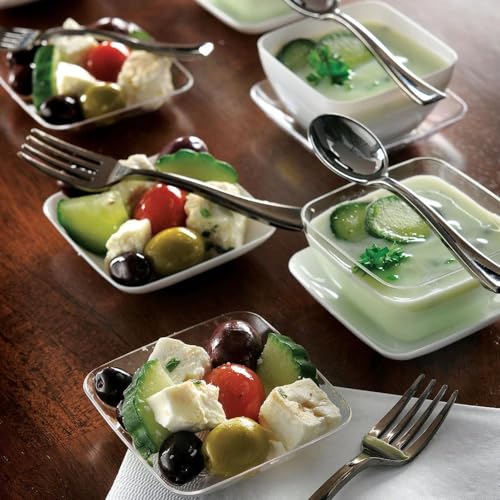 Mini Appetizer Set - Assorted Sizes (Pack Of 96) - White, Clear & Silver Plastic Serving Dishes - Perfect For Parties, Weddings & Home Entertaining