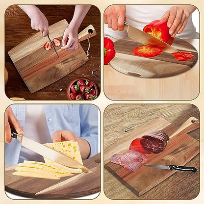 Hsei 2 Pcs Acacia Wood Cutting Boards Charcuterie Board | with Handles, Charcuterie Boards for Cheese, Meat Bread, Steak, Round, Rectangle, Decorative Serving Boards - size: 17x10", style: Classic