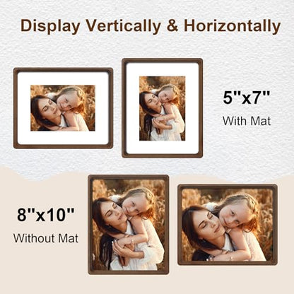 8x10 Picture Frame Set of 2, Natural Walnut Wood Solid Wood 8 by 10 Photo Frames with 5x7 Mat with Real Glass for Wall and Tabletop Display - color: Natural Walnut, size: 8x10-2Pack