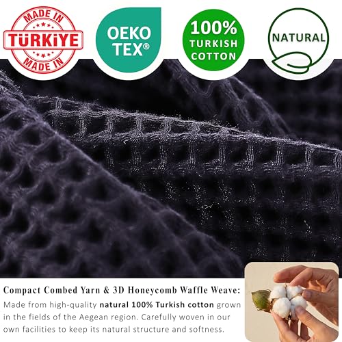 PÜSKÜL 2-Piece Natural 100% Turkish Cotton Waffle Bath Towels Extra-Large | Black, 32x63" Bath Sheet Towel, Light Soft Absorbent Quick-Dry Lint-Free Premium Honeycomb Weave Oeko-Tex Made in Turkiye - color: Black