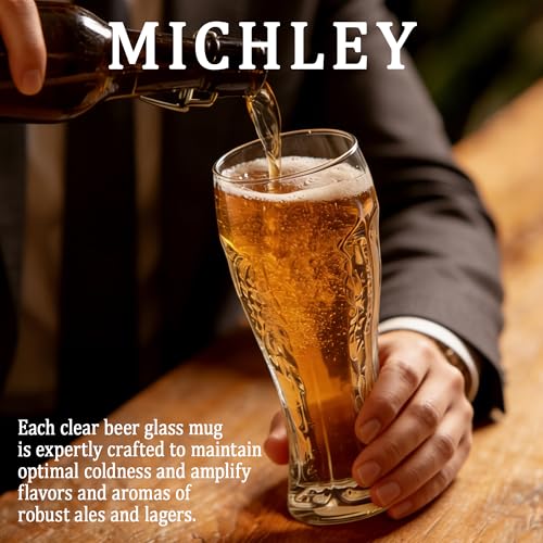 MICHELY Beer Glasses Set of 4,Quality Glass Mugs with Elegant Design for Various Occasions - color: Beer Glasses, size: 4 Count