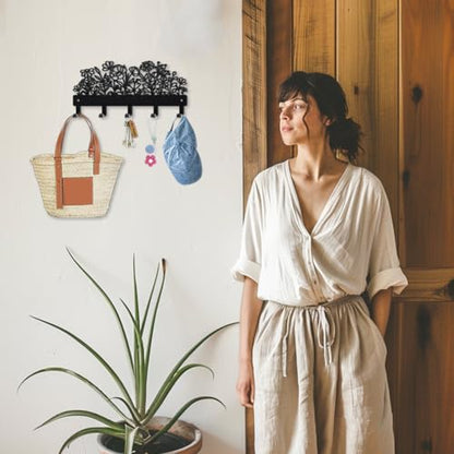 MAYJOYDIY Wildflowers Metal Key Hook for Wall Spring Weeds Plants Coat Rack Wall Mounted 9.8×4.7inch Rustic Natural Garden Flower Key Holder with 5 Hooks for Gift Kitchen Bathroom Home Decor - style: Wildflowers