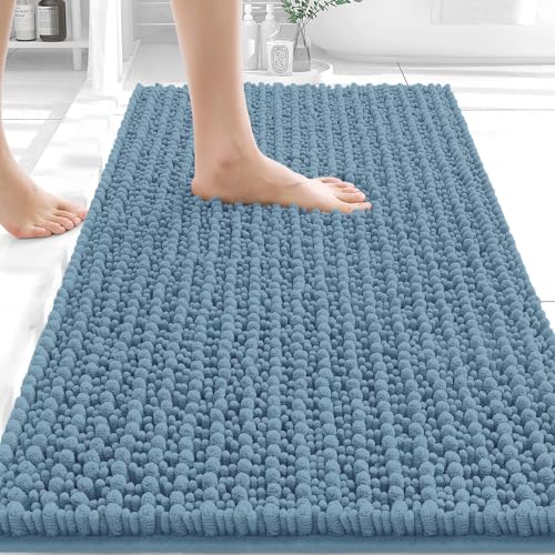 OLANLY Bathroom Rugs 34x21, Thick Soft Absorbent Chenille Bath Rugs | Airy Blue, Shaggy Bath Mat with Quick-Drying Rubber Backing, Washable for Floor, Tub and Shower, Home Decor Accessories - color: Airy Blue, size: 34" x 21"