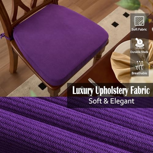Dining Chair Cushions, Purple, 17"x16", Set of 4 | 2" Cooling Gel High-Density Foam, Chair Pads with Ties, Non-Slip Bottom, Removable Washable Cover, For Dining and Kitchen - color: Purple, size: 4 Count (Pack of 1)