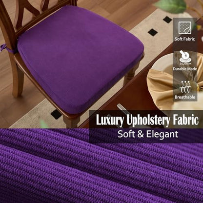 Dining Chair Cushions, Purple, 17"x16", Set of 4 | 2" Cooling Gel High-Density Foam, Chair Pads with Ties, Non-Slip Bottom, Removable Washable Cover, For Dining and Kitchen - color: Purple, size: 4 Count (Pack of 1)