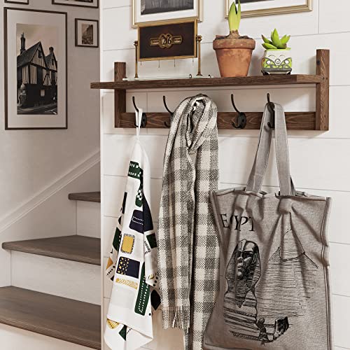 BAMEOS Wall Mounted Coat Rack with Adjustable Easy Install, Rust Proof, Brown Wooden Material, 28.9 Inch Length - style: Brown-28.9IN with shelf