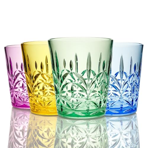 Lily's Home 13.5 oz Unbreakable Premium Drinking Tumblers Set of 4, BPA-Free Dishwasher-Safe Stackable Cups, Mixed Colors Reusable Drinkware for Water, Juice, Indoor, Outdoor Use, Made in Taiwan. - size: 13.5 Ounces