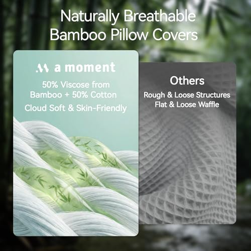 a moment 2 Pack Bamboo Fiber Pillow Covers - Waffle Weave, Ultra Soft & Breathable, Skin-Friendly Cotton Throw Pillow for Couch, Sofa, Bedroom Living Room 20x20 Inch Olive Green - color: Olive Green, size: 20" x 20" (Pack of 2)