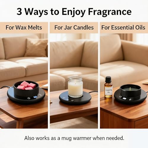 Electric Wax Melt Warmer with Timer, 3-in-1 Candle Warmer, Black | Wax warmer with 3 heat settings, 8-hour auto shut off, removable ceramic dish for wax cubes, jar candles and essential oils