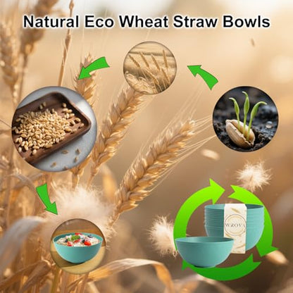 Wheat Straw Bowls for Kitchen, Anti-Scald Thick Soup Bowls 40oz, 6PCS | Green Plastic Bowls Dishwasher Safe, Microwave Safe Bowls, Plastic Cereal Bowls Reusable, Unbreakable Bowls Easy to Clean - color: Green, size: 40oz