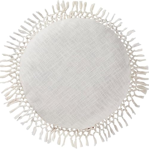 Indigo Ink Tufted Medallion Round Pillow, Bright White, 20 x 20 in | Soft & Warm Throw Cushion for Bed or Couch, Generously Filled Insert Holds Shape, No Fluffing Needed, Spot Clean Damp Cloth - color: Bright White, size: 20" Round
