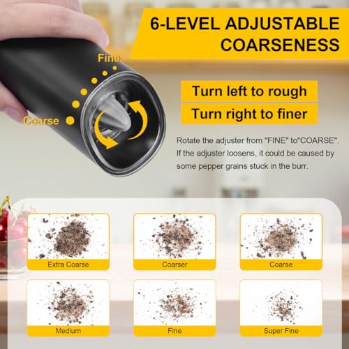 Gravity Electric Salt and Pepper Grinder Set with Adjustable Coarseness, Large Capacity, Stainless Steel, Portable, Not Easily Knocked Over, Kitchen Utensils Gadgets for Dining Home Gift