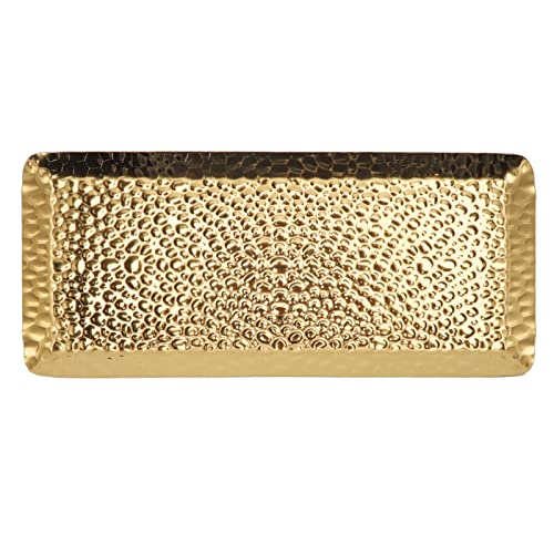 Hammered Tray, Stainless Steel Mirror Polished Serving Platter with Elegant Design, Perfect for Desserts and Fruits for Home Kitchen (Gold) - color: Gold
