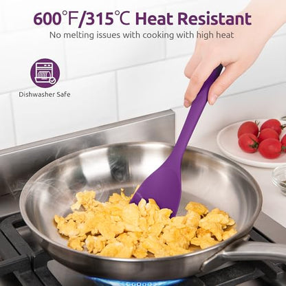 U-Taste 600ºF High Heat 9in Silicone Kitchen Tong and 600ºF Heat Resistat Spatula Spoon Flexible Silicone Cooking Scoop Spoonula (Purple)