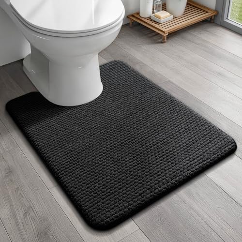 Toilet Rugs U-Shaped 20x24, Extra Thick Soft Absorbent Chenille Contour Bathroom Rugs for Toilet, Dry Quickly, Machine Washable, Non-Slip Bath Mat, Black - color: Black, size: 20" x 24" U-shaped