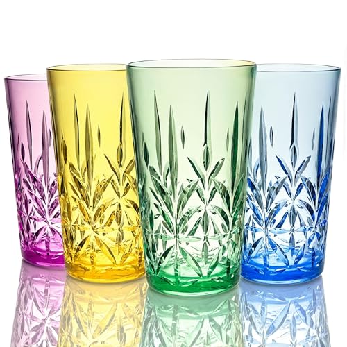 Lily's Home 18oz Unbreakable Premium Drinking Tumblers Set of 4, BPA-Free Dishwasher-Safe Stackable Cups, Crystal HighBall Glasses, Reusable Drinkware for Indoor & Outdoor Use, Made in Taiwan. - size: 18 Ounces
