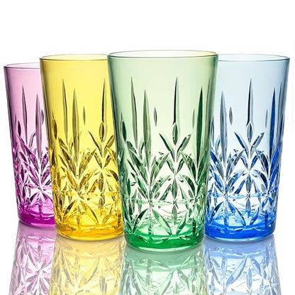 Lily's Home 18oz Unbreakable Premium Drinking Tumblers Set of 4, BPA-Free Dishwasher-Safe Stackable Cups, Crystal HighBall Glasses, Reusable Drinkware for Indoor & Outdoor Use, Made in Taiwan. - size: 18 Ounces
