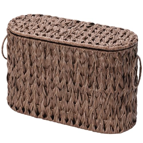 GRANNY SAYS Toilet Paper Storage Basket with Lid, Woven Toilet Paper Holder | Slim Waterproof Bathroom Organizers and Storage for 6 Mega Rolls, Wicker Basket for Bathroom Storage with Handles, Brown - color: Brown, size: 15¾"L x 6½" Wx 10¼"H (with Lid)