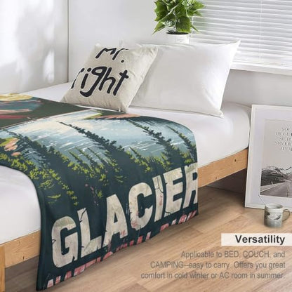 Mid Century Glacier National Park 03 Flannel Blankets Fleece Soft Throw Lightweight Plush Gifts for Couch, Bed, Cozy Sofa Plush, Chair, Lovers 40x50in(100x125cm) - color: Style, size: 40x50in(100x125cm)