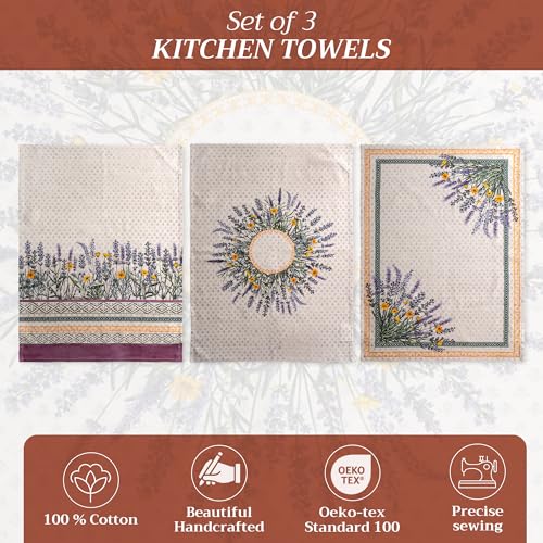 Maison d' Hermine Kitchen Towels Set of 3 Reusable 100% Cotton 27.50" x 20" | Cloth Tea Dish Towels Absorbent with Hanging Loop for Kitchen Dining Party Wedding Hotel Home Spring Summer - Fanny Lavender - color: 014 - Fanny Lavender