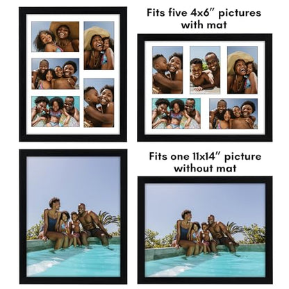 Americanflat 4x6 Collage Picture Frame with Shatter-Resistant Glass - Fits Five 4x6 Photos or Use as One 11x14 Picture Frame - Signature Collection - Collage Frames for Wall Display - Black | Overall frame size 11x14, Shatter-resistant glass, hangs vertic