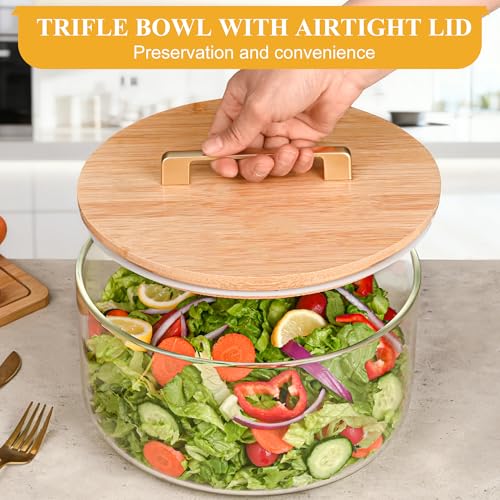 Glass Trifle Bowl with Airtight Lid, 155oz Large Salad Bowl, Glass Serving Bowl for Popcorn, Cake, Salad, Fruit, Baking, Dessert and Party Diy, BPA Free, Oven, Dishwasher Safe - size: 9 INCH