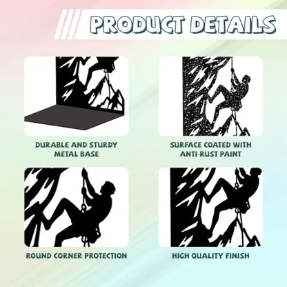5.3"x4.3"x7.9" Metal Bookends, Heavy Duty Book Ends for Shelves | Rock Climbing Theme Cast Iron Book Supports, 1 Pair Decor Stoppers for Desk, Library, Office & Home Shelves - style: Rock Climbing