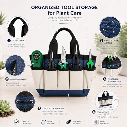 25 Pcs Succulent & Bonsai Tools Set for Beginners, Indoor Plant Care Tool Set with Repotting Mat, Organizer Tote, Soil Moisture Meter, Pruning Shears, Mini Garden Tools, Gardening Gift for Women Men