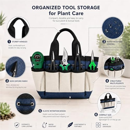 25 Pcs Succulent & Bonsai Tools Set for Beginners, Indoor Plant Care Tool Set with Repotting Mat, Organizer Tote, Soil Moisture Meter, Pruning Shears, Mini Garden Tools, Gardening Gift for Women Men