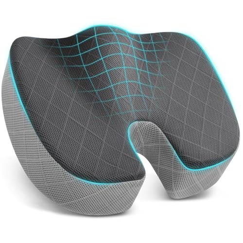 Office/Car Seat Cushion, Non-Slip Sciatica & Back Coccyx Tailbone Pain Relief Chair Pad, Memory Foam Butt Pillow for Computer Desk, Wheelchair, Driving (Black&Grey, XX-Large) - color: Dark&light Grey, size: XX-Large