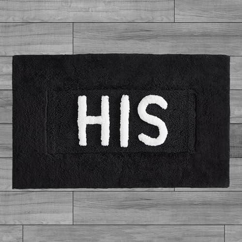 Cotton Bath Rug - Soft Cotton Bath Mat - Bathroom Decor - Water Absorbent and Machine Washable - Measures 21"x34" - His- Black - color: Black, size: 1'9" x 2'10" (Rectangular), style: His
