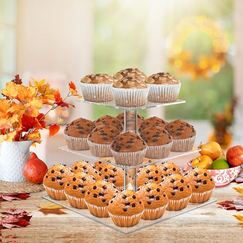 weddingwish 3 Tier Square Clear Acrylic Cupcake Stand, Clear Cupcake Display Stand Tower Tree, Tiered Cupcake Carrier Dessert Stands - color: Square, size: 3 Tier Square