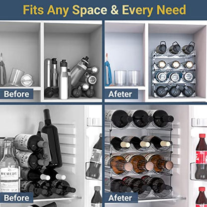 Plastic Water Bottle Organizer and Wine Rack Storage Holder,4 Tier 12 | Containers Stackable Free-Standing Bottle Storage Rack for Kitchen Countertops, Table Top, Pantry, Cabinets, Fridge - Clear