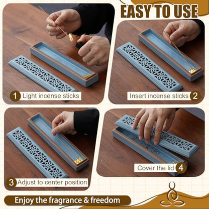 CEREMONY Incense Holder for Sticks, Ceramic Insence-Stick Holder Ash Catcher, Incense Holder Timkburner for Meditation Yoga Spa Room Incense Holder (Lever Blue) - color: Lever Blue