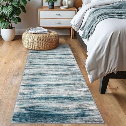 KOZYFLY Modern Abstract Hallway Runner Rug 2x6 Washable Rug Runner Blue | Non-Slip, Non-Shedding, Low Pile Soft, Runners For Hall Kitchen Entryway Bathroom Laundry Bedroom Foyer - color: Blue, size: 2' x 6' (Runner)