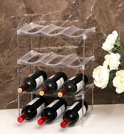 4 Tier Stackable Wine and Water Bottle Holder Free-Standing Fridge Wine Bottle Organizers Clear Plastic Water Bottle Holder for Cabinet,Refrigerator,Pantry,Kitchen Countertops,Holds 12 Bottles - size: 4 Tier-Holds 12 Bottles
